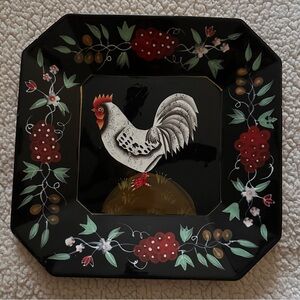 Vintage 90’s Classic Solutions Hand painted Rooster Floral Design Ceramic Plate